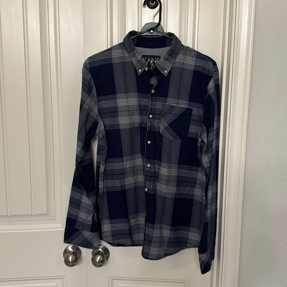 Kane & Unke 100% Cotton Blue Plaid Shirt Size Medium